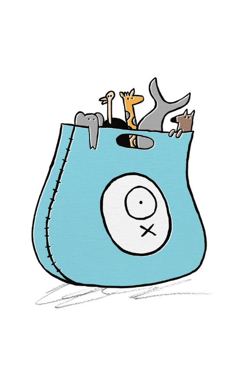 illustration of a soft bag full of toy animals
