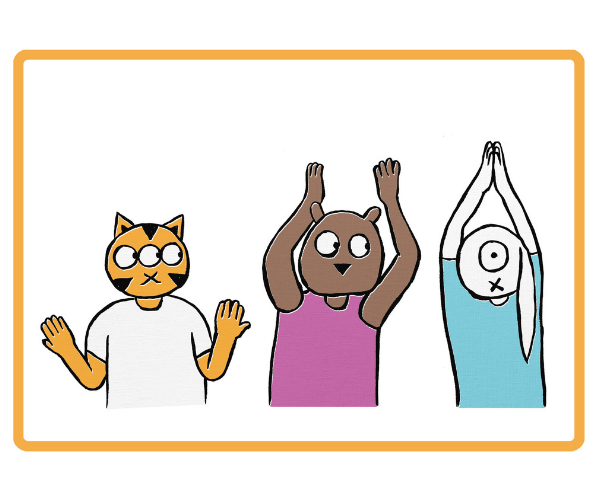 Illustrated animals practicing yoga together