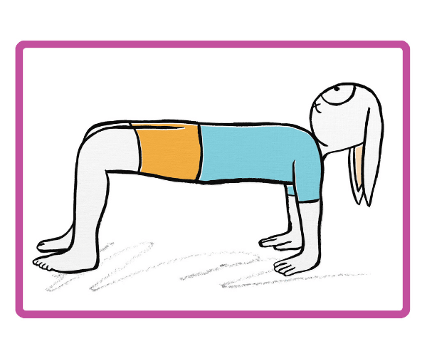 Illustrated bunny doing a yoga table pose