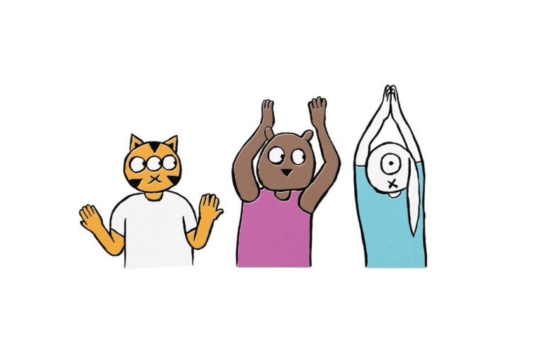 Illustrated animals doing yoga