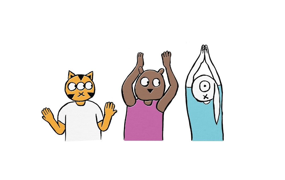 Illustrated animals doing yoga