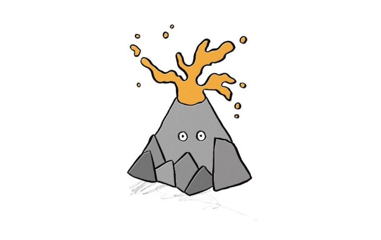 Illustrated erupting volcano