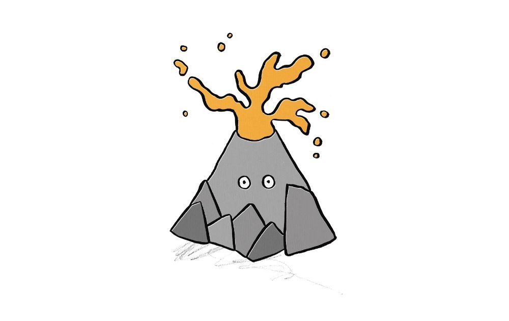 Illustrated erupting volcano